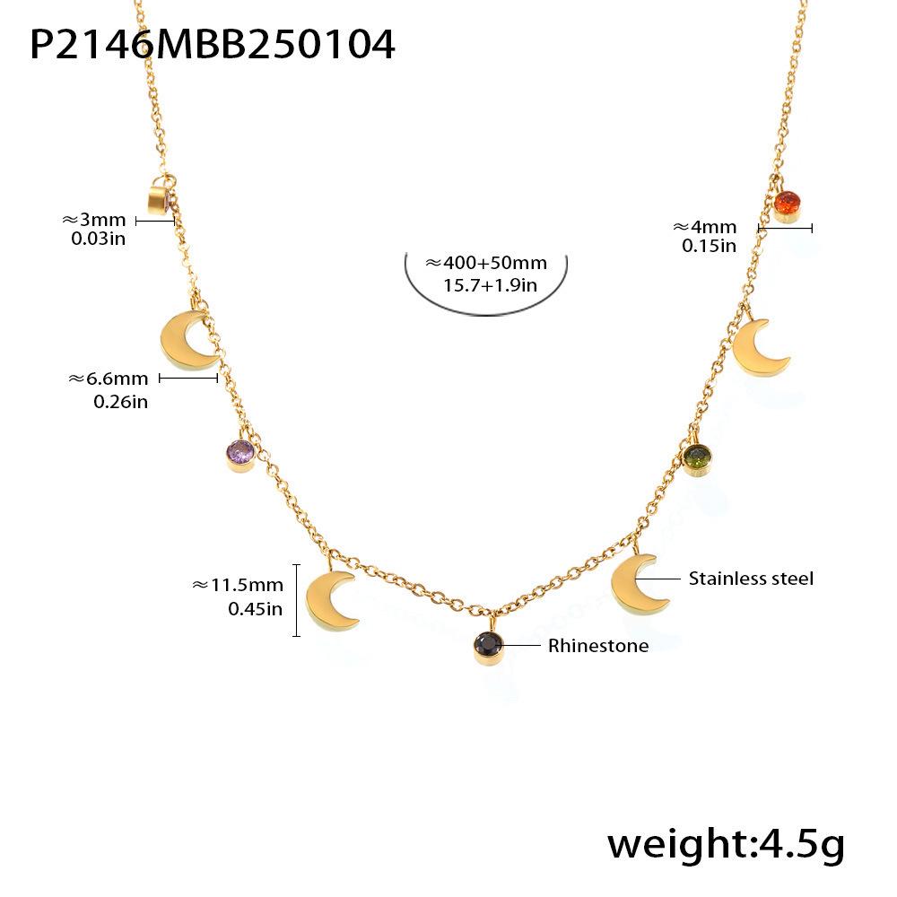 Multi-color Rhinestone Tassel Moon Necklace Plated with 18K Gold