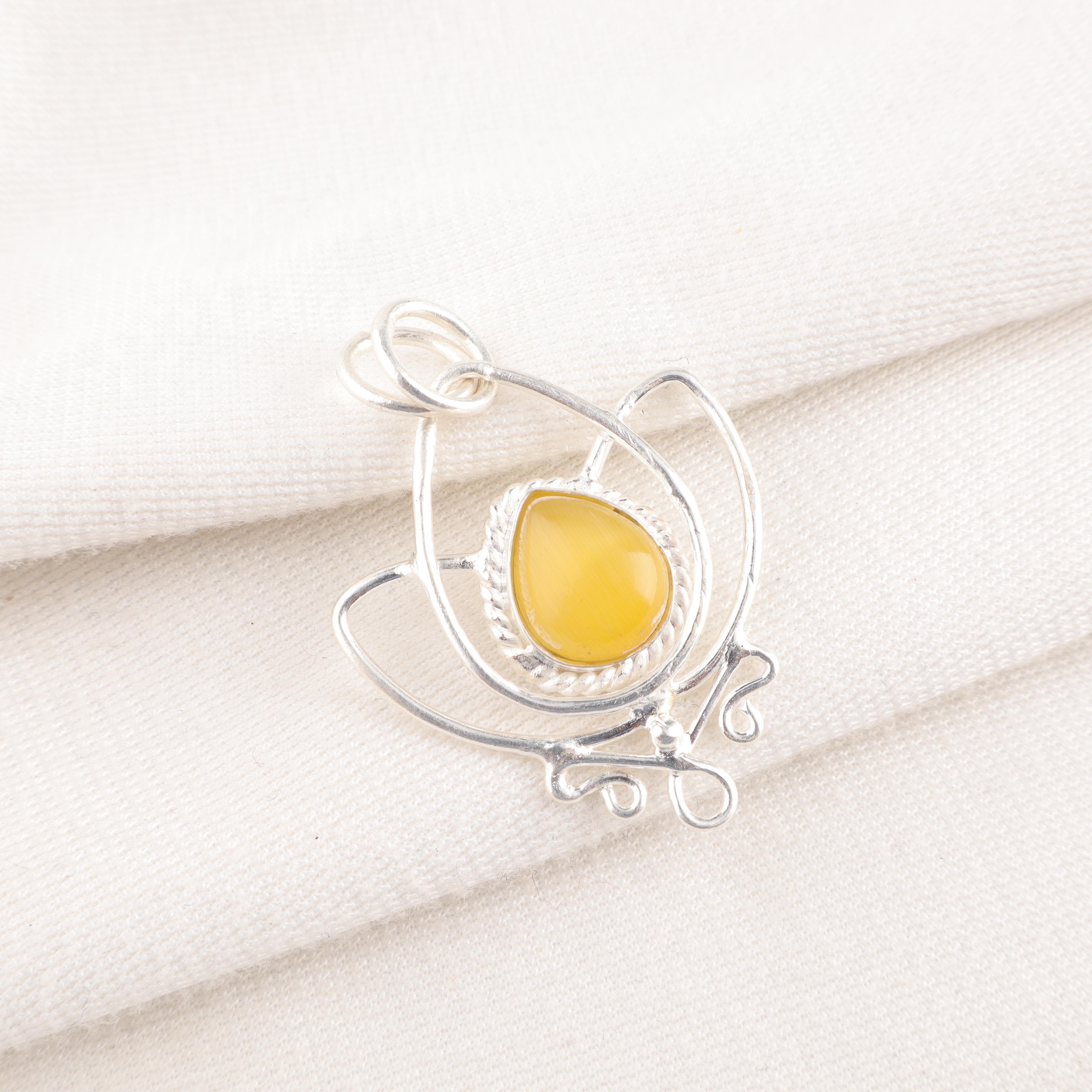 

Подвеска из стерлингового серебра 925 пробы Желтый кошачий глаз , Ручная работа, Великолепные серебряные украшения, Красивые украшения с кошачьим глазом в подарок 1.44 Inches жёлтый