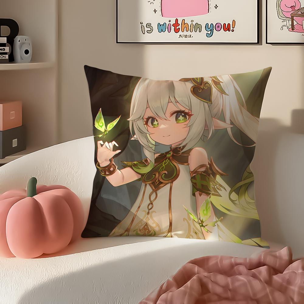 Genshin Nahida Cushion Cover Pillowcase Short Plush Invisible zipper Room Sofa Cushion Cover