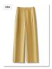 Women's Yellow Tencel Cotton High Waist Wide Leg Pants - Slimming Spring 2025 Straight Leg Casual Trousers