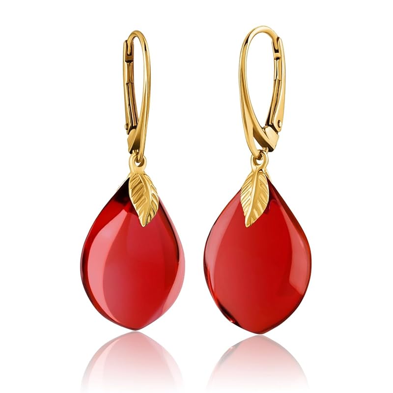 

[Amber by Mazukna] amber earrings frame type amber With exclusive jewelry box Silver925 gold plated hardware Lever back opening/closing type ladies