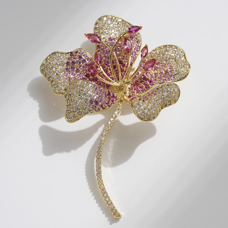 Bo Xin Yun Elegant Begonia Brooch: High-end Zirconia Coat Pin for Birthdays