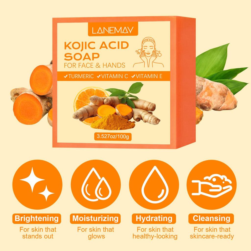 Kojic Acid Soap With Vitamin C & E - For Face and Hands Skin, Deeply Nourishes & Moisturizes Skin, Brightening Skin,Maintains Softness,100g