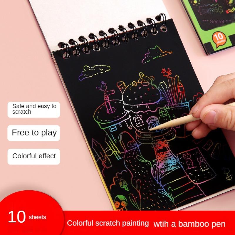 4 Books Rainbow Scratch Paper Art Notebooks Scratch Note Pads Rainbow Black Scratch Off Note Sheet for Boys Girls Birthday Gift
