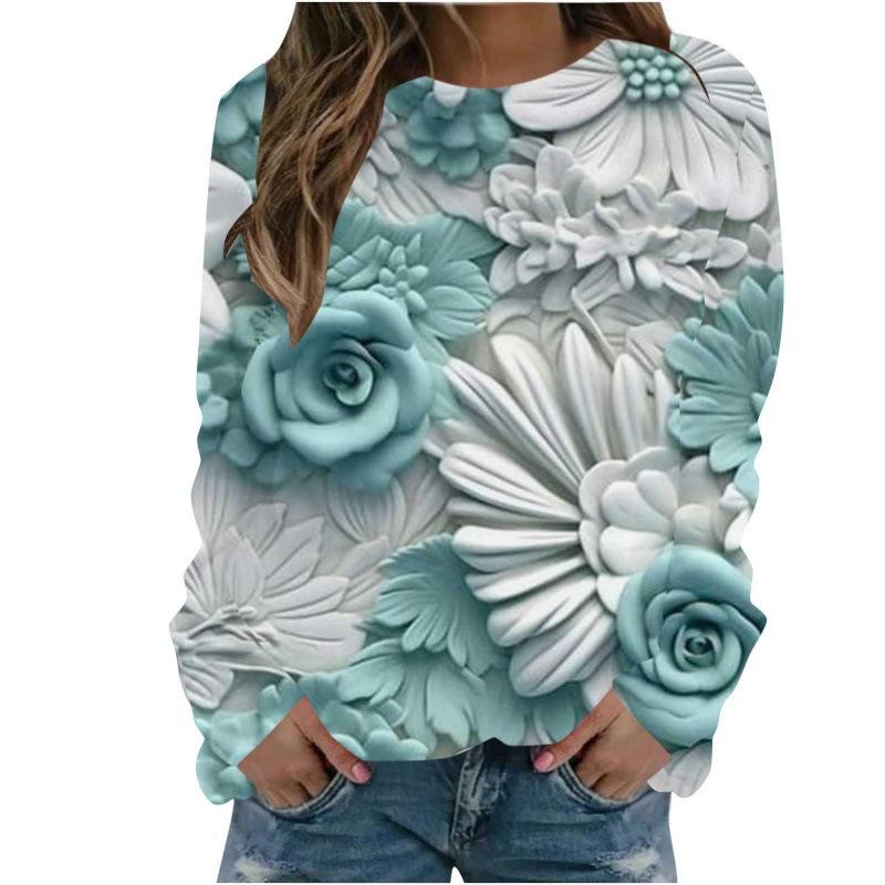 Christmas Sweatshirts Flower Floral 3D Print Women Autumn Fashion Hoodies Streetwear Y2k Pullovers Harajuku Tops Woman Clothing