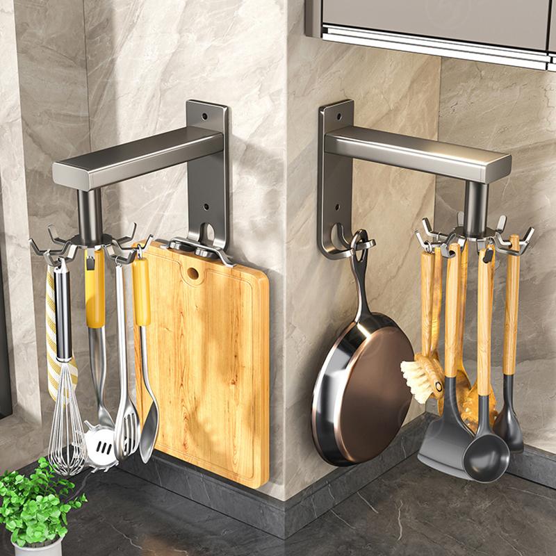 Wall Mounted Kitchen Storage Rack No-Punch Spatula Spoon Hanging Swivel Hook Organizer for Utensils And Kitchenware