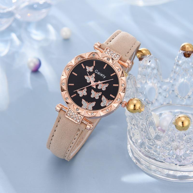 

New women s watch, fashionable personalized simple watch, butterfly digital belt watch set бежевый