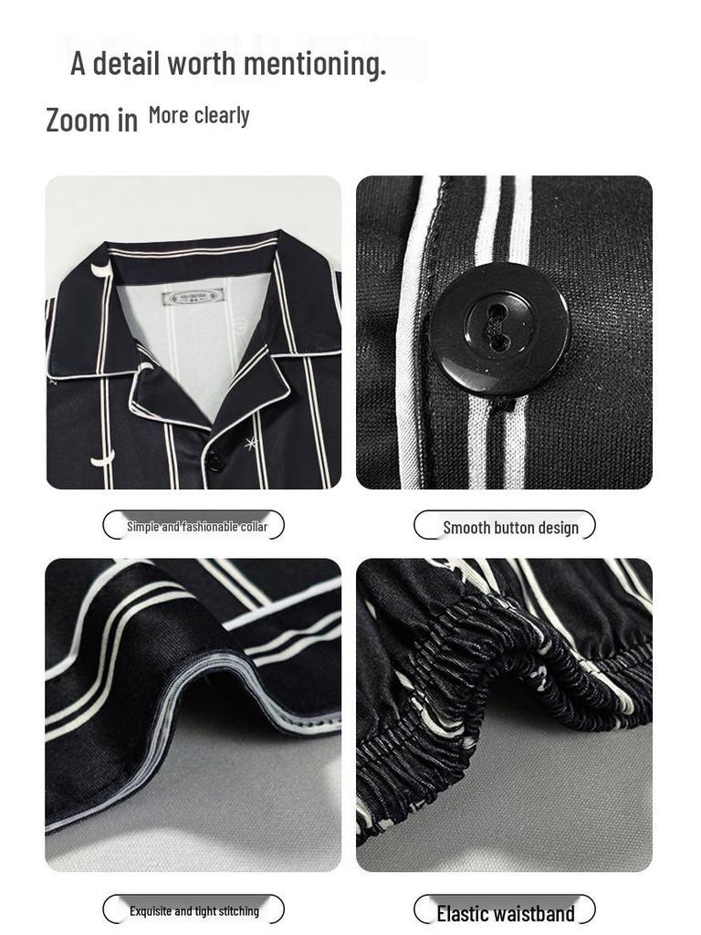Herren Leichter Luxus Minimalistischer Pyjama - Frühling/Herbst, Langarm, Cardigan, Baumwollimitat, Lässig, Einfach, Lockere Passform, Große Größen Homewear.