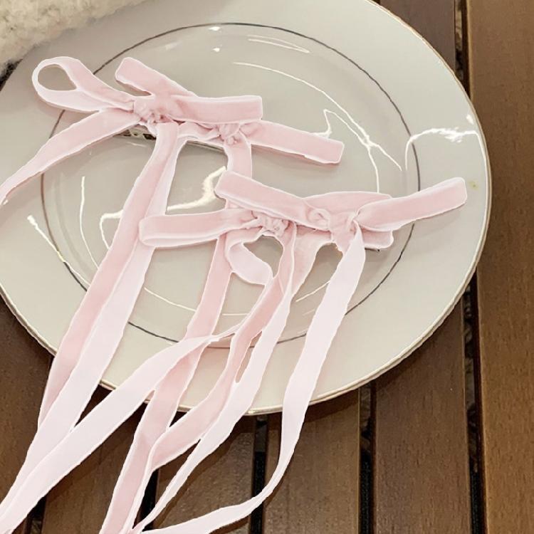 Velvets Bowknot Hair Clip Long Ribbon Hairpins Hair Accessories Hair Side Clips