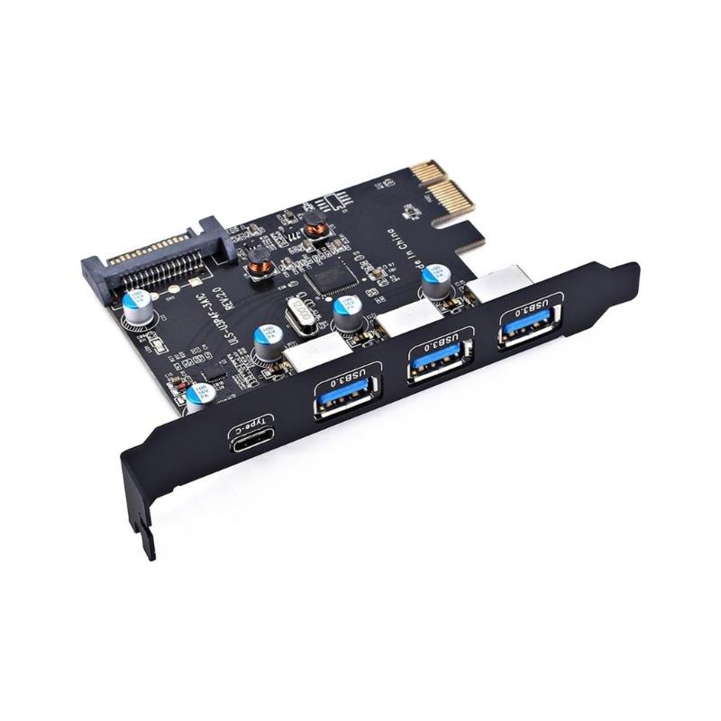4-Port PCI-E To 1x Type-C 3x Type-A USB3.0 4-Port PCI-Express Pansion Card with Internal 19-Pin Connector