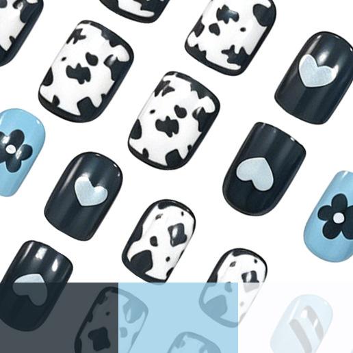24 Nail Art Versatile Personalized Cow Pattern Love Flower Fresh Short Square Wear Nail