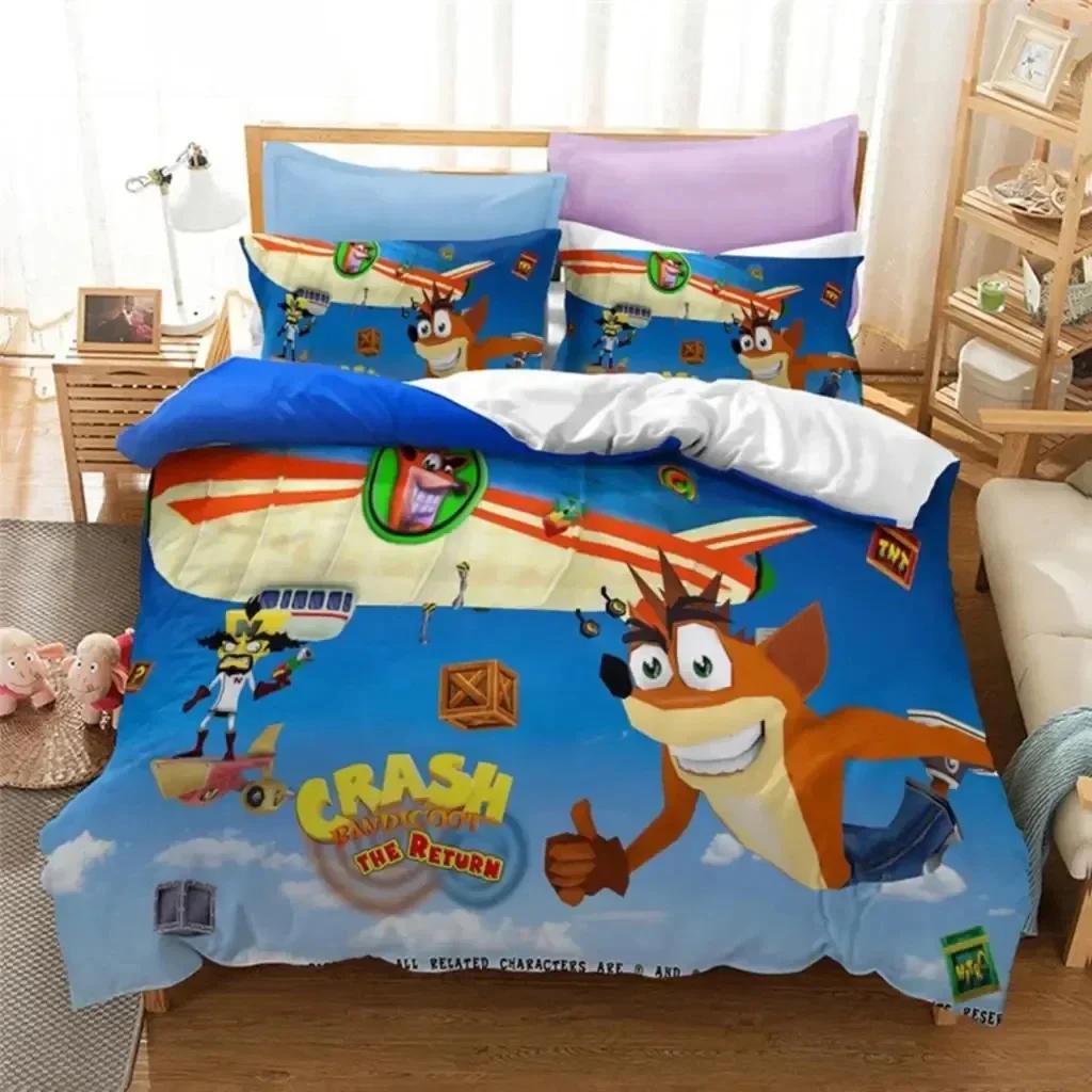 Crash Bandicoot Bettwäsche-Set für Jungen und Mädchen, Einzel- und Doppelbettgröße, Bettbezug, Kissenbezug, Kinder- und Erwachsenenmode, Heimtextilien