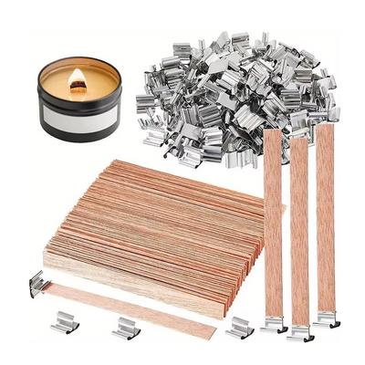 30Pcs Wooden Candles Wick with Metal Base Set Wick Clip for DIY Candle Making