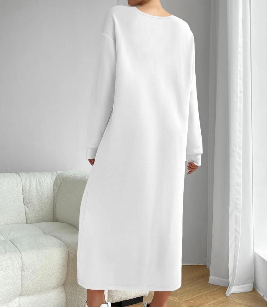 2025 Autumn/Winter Casual High-End Long-Sleeved Solid Color Round Neck Sweatshirt Dress