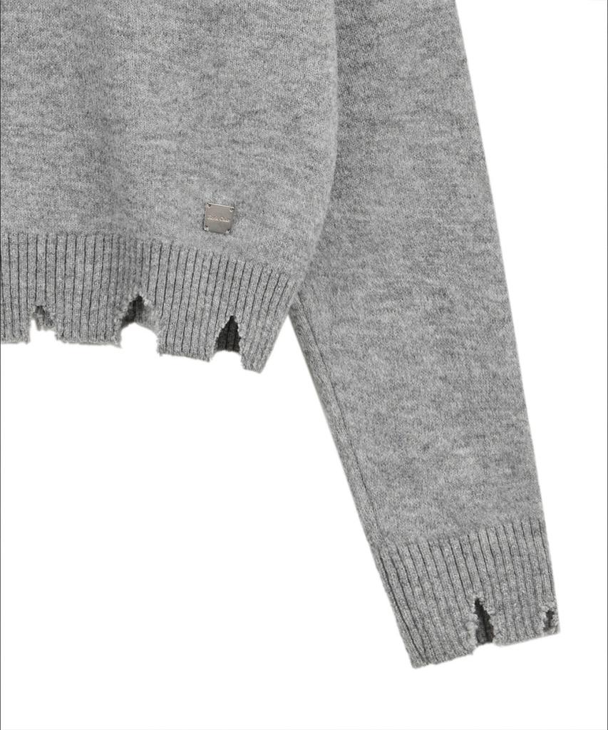 ROCKCAKE Off Shoulder Damaged Knit - Gray