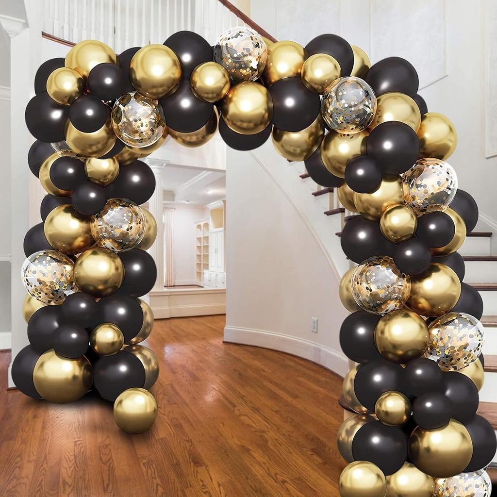 113PCS Black and Gold Latex Balloon Set Suitable for Birthday Parties, Weddings, Valentine's Day Party Decorations