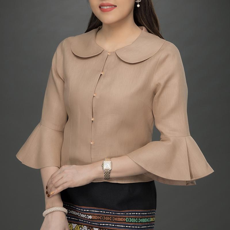 

ZANZEA Женские осенние рубашки с лацканами, рукавами 3/4, в стиле пэчворк, с оборками 3XL хаки