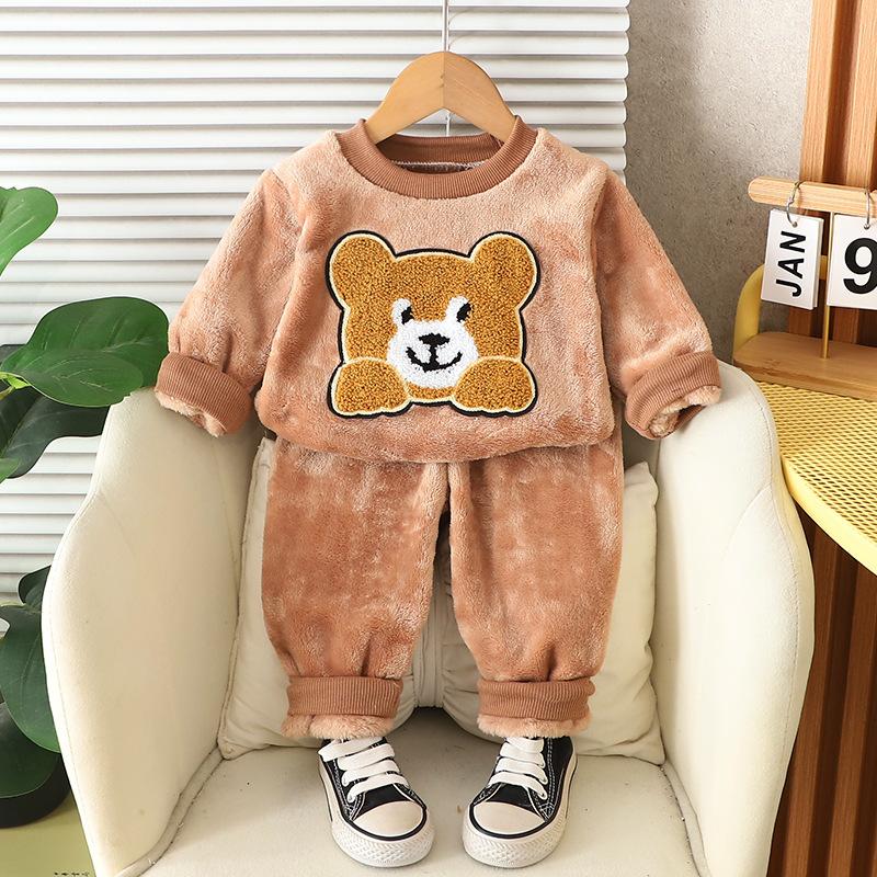 2025 Children's Two Piece Sleepwear Warm Men's and Women's Velvet Set Autumn and Winter Home Furnishings