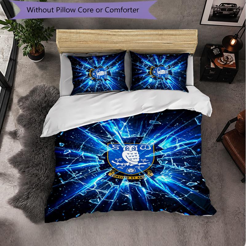 Sheffield Wednesday Football 3 Piece Bedding Set Soft Duvet Cover Set with Pillowcases Printed Bedroom Decor Set for Home