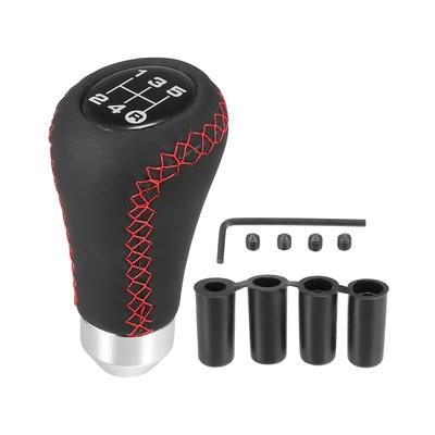 Schaltknauf Schalthebel Schalthebel MT Knauf Schwarz Universal 5 Gang PU-Leder Rote Naht
