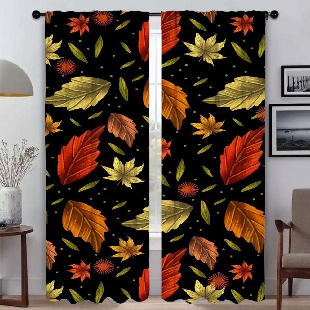 Window Curtain for Room 2 Panel Leaf Down Partition Home Interior Curtains Shades Halloween Decoration Tulle for Bedroom Living