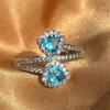 Fashion Double Love Heart Aqua Blue Cubic Zirconia Rings For Women Engagement Jewelry Rings For Girlfriend Anniversary Gift