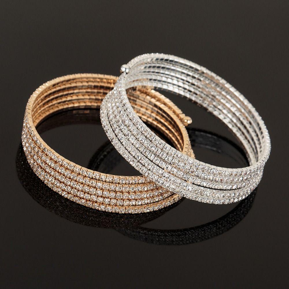 Rhinestone Upper Arm Bracelet Gold Color Full Shiny Rhinestone Bangles  Jewelry Accessories