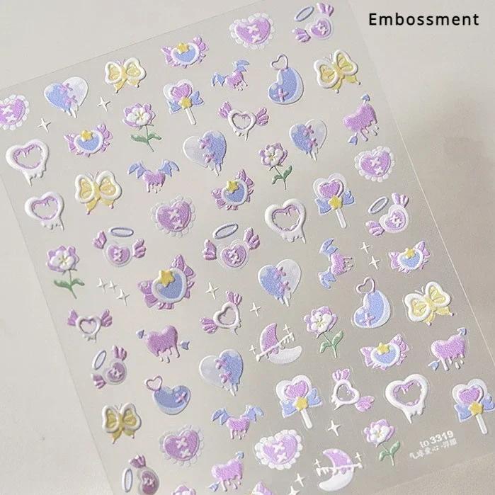 5D Love White English Letter Silver Jelly Nail Art Sticker Line Geometric Pattern Shape Romantic Delicate Manicure Decals