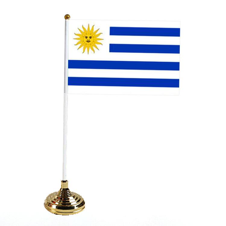 Office Table Flag Polyester 15 * 21cm Small Flag Plastic Flagpole Ornament with Base Table Flag