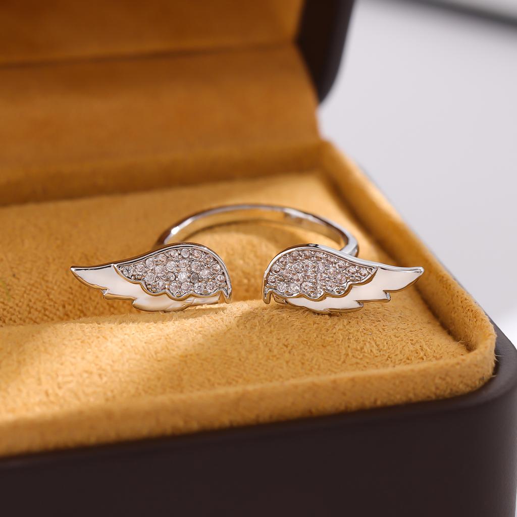New Fashion Personality Angel Wings 925 Sterling Silver Temperament Crystal Exquisite Opening Rings   R391