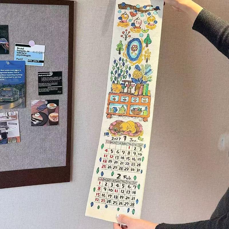 2027 Hanging Wall Calendar With Cute Hand Drawn Cartoon Patterns Perfect For Creative Home Decoration Holiday Gifts