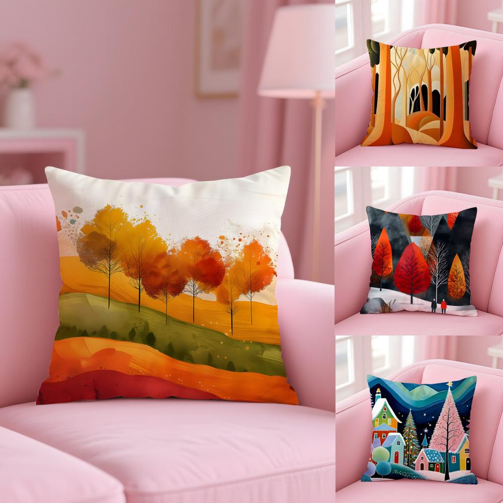 Tree Modern Art Cushion Cover Plush Fabric Soft Double-Sided Printed Sofa Warm Winter Home Gift Pillow Cover