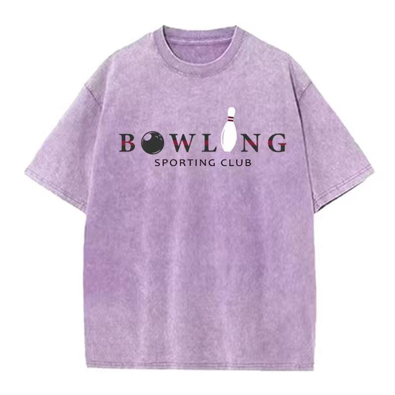 Unisexs  Summer Washed Vintage Short Sleeve g  Pure Cotton LooseFitting Bowling Pattern TShirt