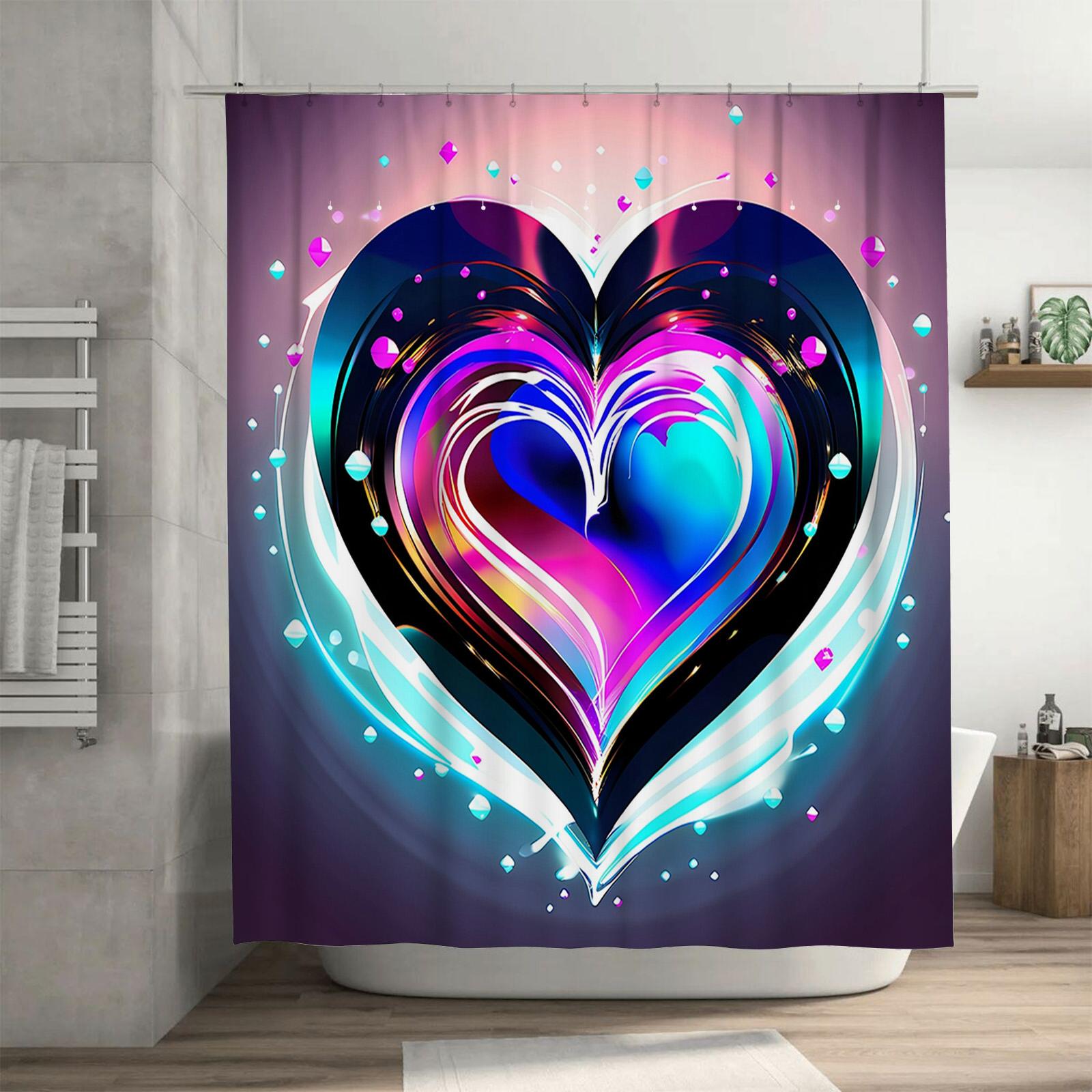 

Iridescent Heart Shower Curtain - Waterproof, Mildew-Resistant, Machine Washable For Vibrant Bathroom Decor W60H190(CM)-1 Pcs