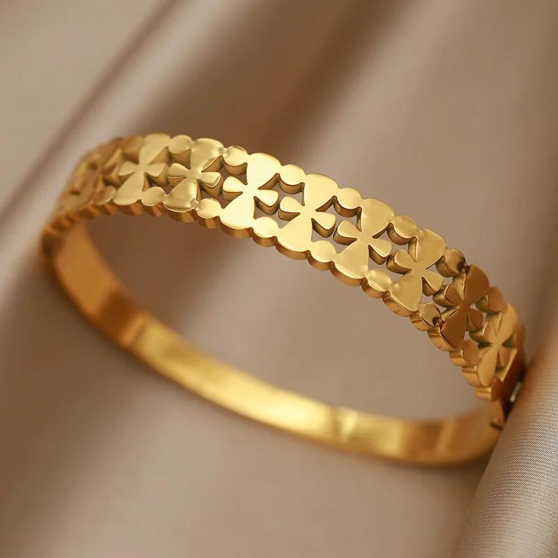 FYSARA New Trend Cross Flower Style Stainless Steel Bracelet for Women Birthday Lucky Present Friendship Titanium Steel Zircon