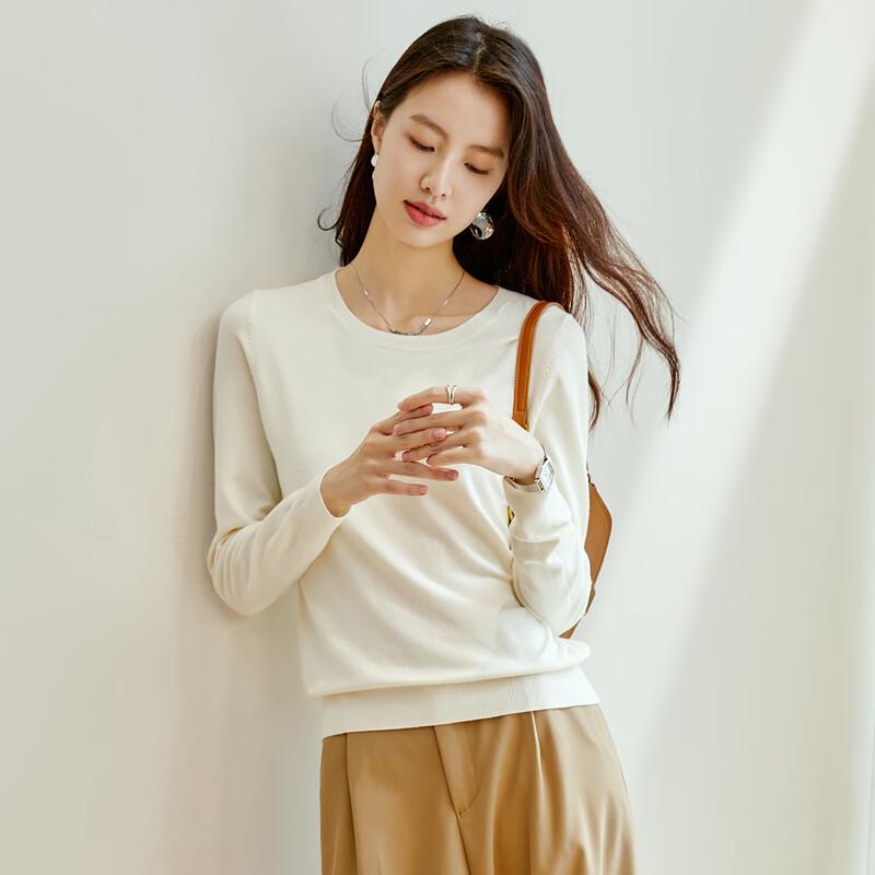 Carbammi Women's Round Neck Long Sleeve Short Knit Pullover Top