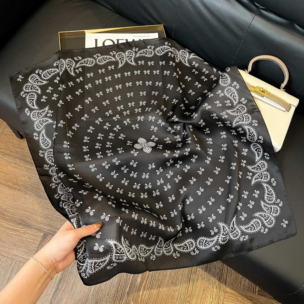 Luxury Paisley Square Scarf Women Print Satin Neckerchief Spring Hair Band Foulard Bandana Echarpe Tie Shawl Wraps