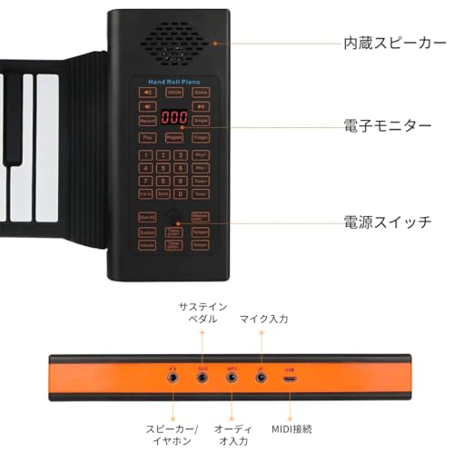 Yumcute Roll-Up Piano, 88-Key Electronic Piano, Foldable Keyboard with Built-in Speaker, Rechargeable, Earphone and Microphone Compatible, Hand-Rolled