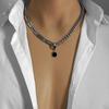 Tide Hip Hop Titanium Steel Chain Necklace with Black Square Pendant for Men & Women - Versatile Clavicle Chain Accessory
