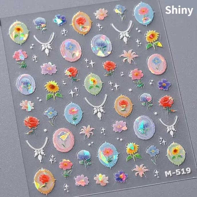 1 PCS 5D Glitter Light Pink Begonia Flower Nail Art Sticker Exquisite Design High Quality Decorative Decal Nail Sticker