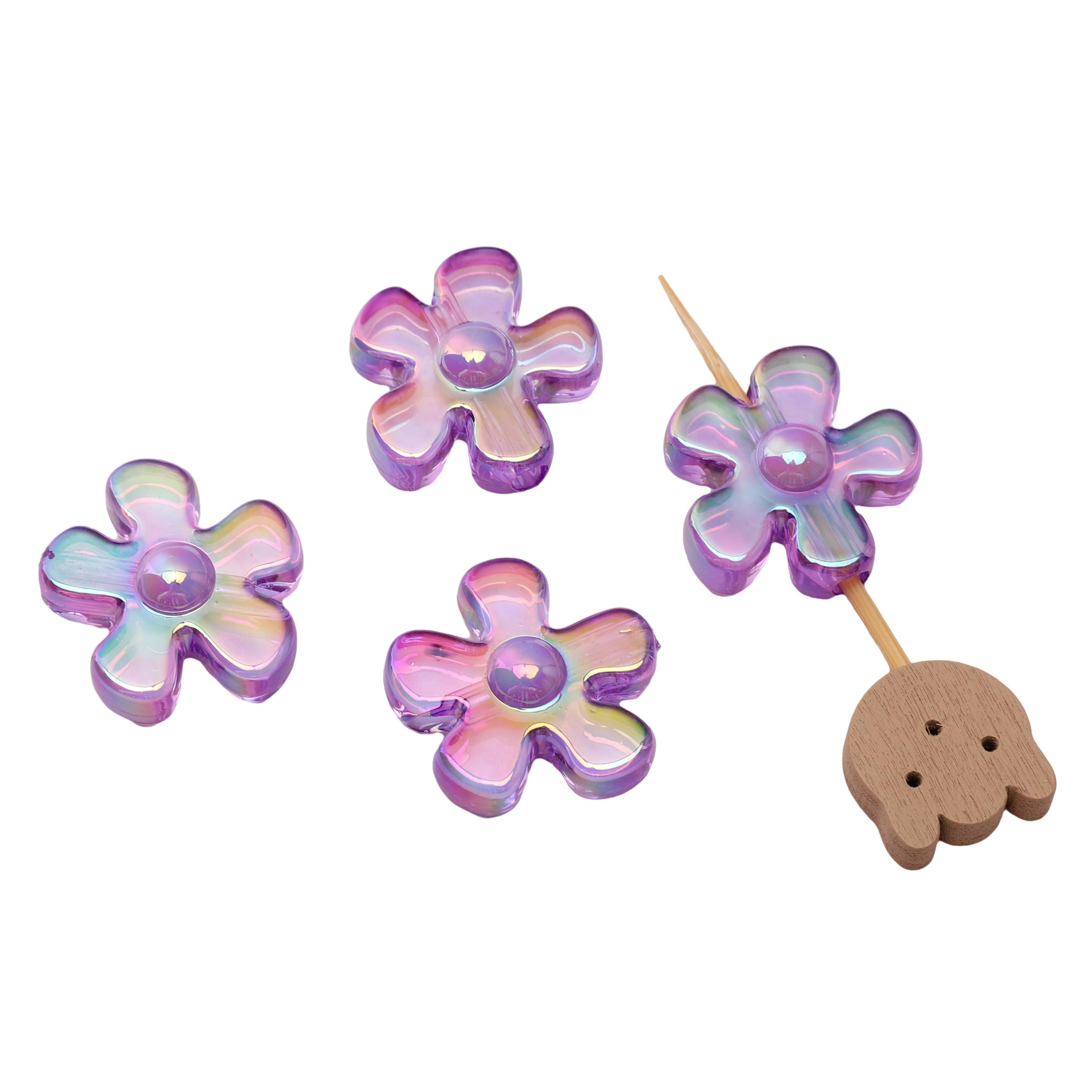 

Acrylic Double-sided hand-painted Cake Beads Cute Charms For DIY Accessories Jewelry Making 23x25mm 2pcs фиолетовый