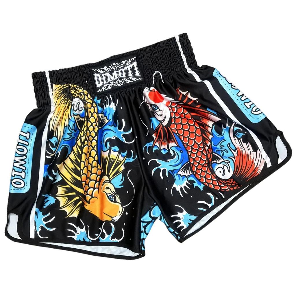 Twin Carp Fish Muay Thai Kickboxing Boxing MMA UFC Casual Shorts Gym Sport Unisex Men Women Workout Quick Dry Print Elastic High Waist Training