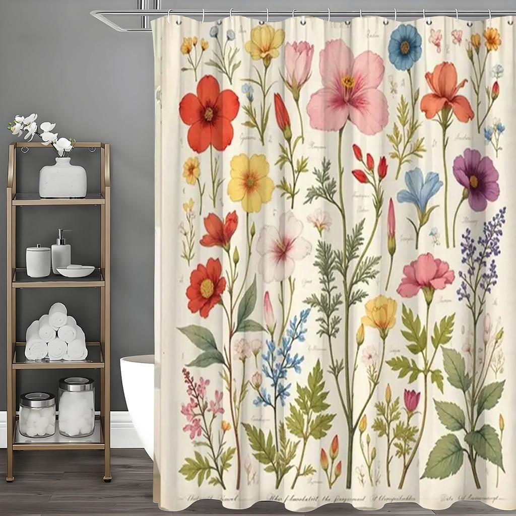 Bunter floraler Duschvorhang Einzigartiger rosa Boho-Blume-Blätter-Duschvorhang für Badezimmer Modernes Frühlingsblüten-Botanischer Showe