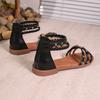 Summer New Sandals Fashion Round Head Open Toe Rivet Fine Strap Bag with Back Zipper Soft Sole Non-slip Flat Shoes