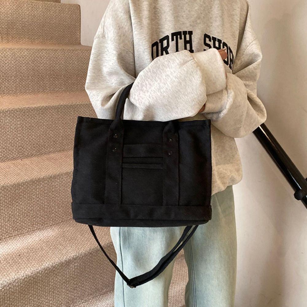 Zipper Japanese Style Crossbody Bag Multi-pocket Solid Color Tote Bag Canvas Shoulder Bag  Shopping