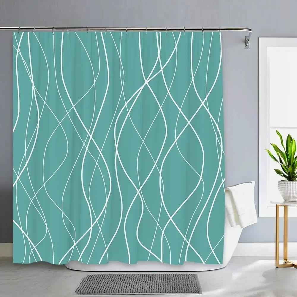Zwart-wit gestreepte douchegordijn, Abstract Modern Minimalistisch Waterdicht Stof Douchegordijn Met Haken Badkamer Decoratie