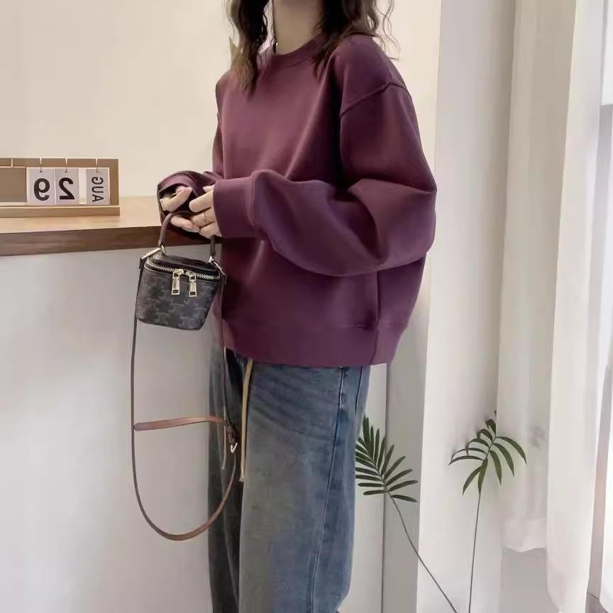 Autumn European Style Minimalist Solid Design Hoodie Women Winter Loose Versatile Top