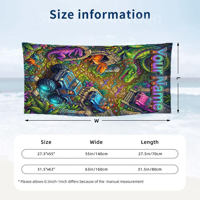 Dinosaur Theme Beach Towel Personalized Custom Name & Text Soft Quick Dry Beach Towel for Swimming Travel
