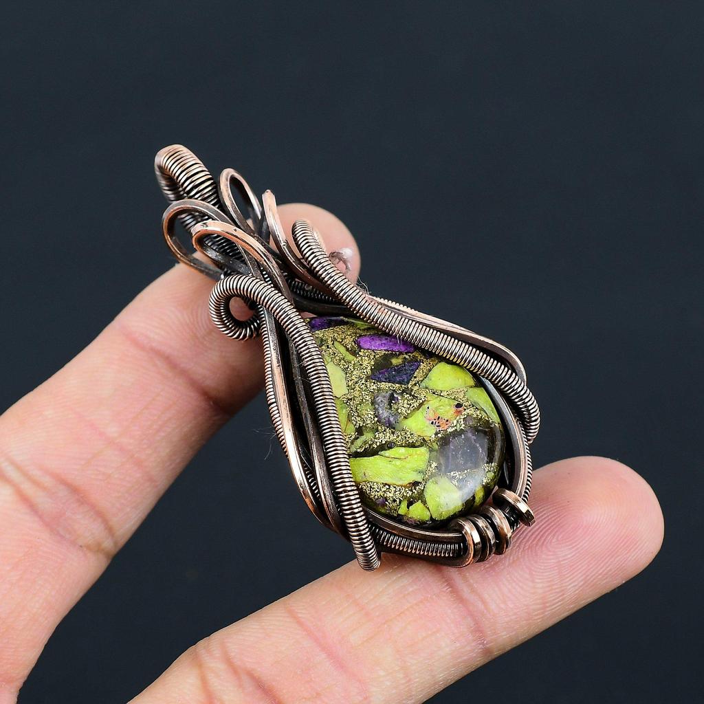 Copper Stichtite Gemstone Pure Copper Wire Wrap Handmade Jewelry Pendant For LOve