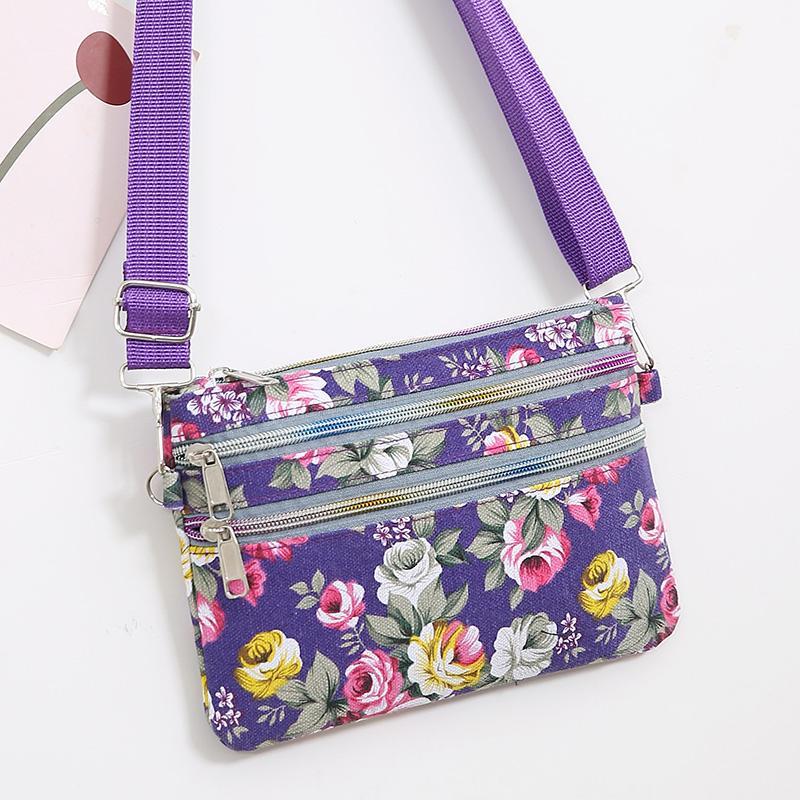 Flerlags skulderveske crossbody-veske lett blomst liten stoffveske dameveske lerret telefonveske mamaveske